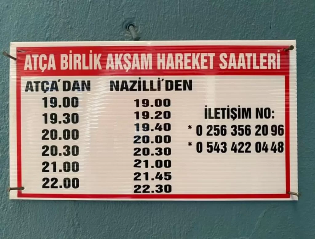 Nazilli Atça minibüs saatleri, Nazilli Atça dolmuş saatleri, Nazilli Birlik saatleri.
