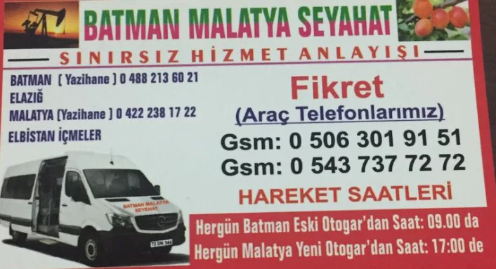Batman Malatya Minibüs Seferleri